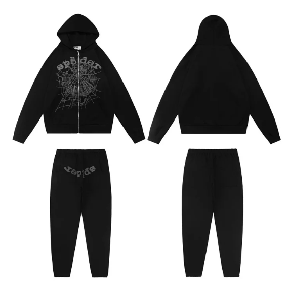 发泡蜘蛛网字母印花宽松开衫连帽外套休闲长裤套装男